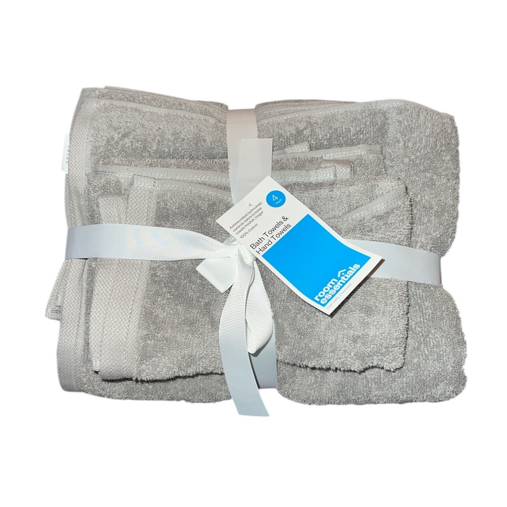 100% Cotton Light Gray Bath Towel Set - Pack of 4
